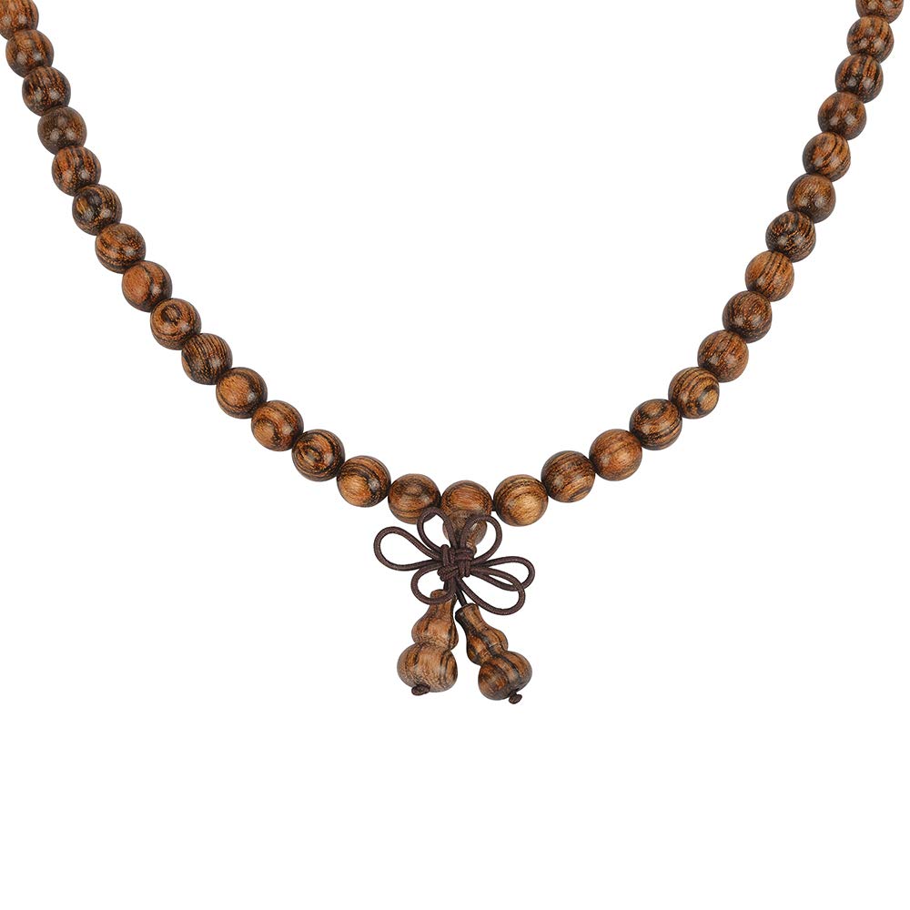 mala beads bracelet 108 8mm Beaded Necklace sandalwood elastic (Gourd - 8mm Tiger Wood)