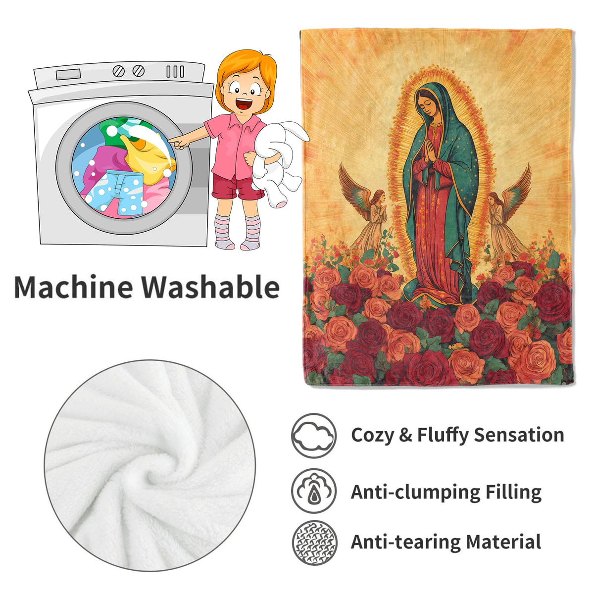 Virgin Mary with Rose Blanket Our Lady of Guadalupe Retro Throw Blankets (50x60in / Virgin Mary)
