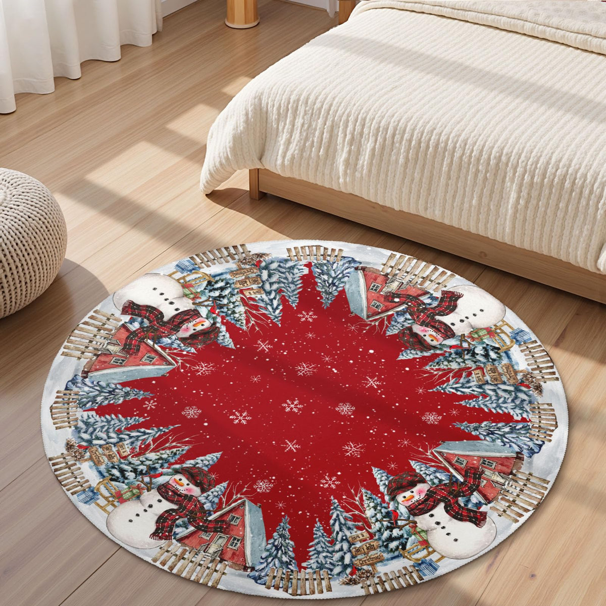 Christmas Tree Round Area Rug 5ft (Gift-snowman / 5' (Round))