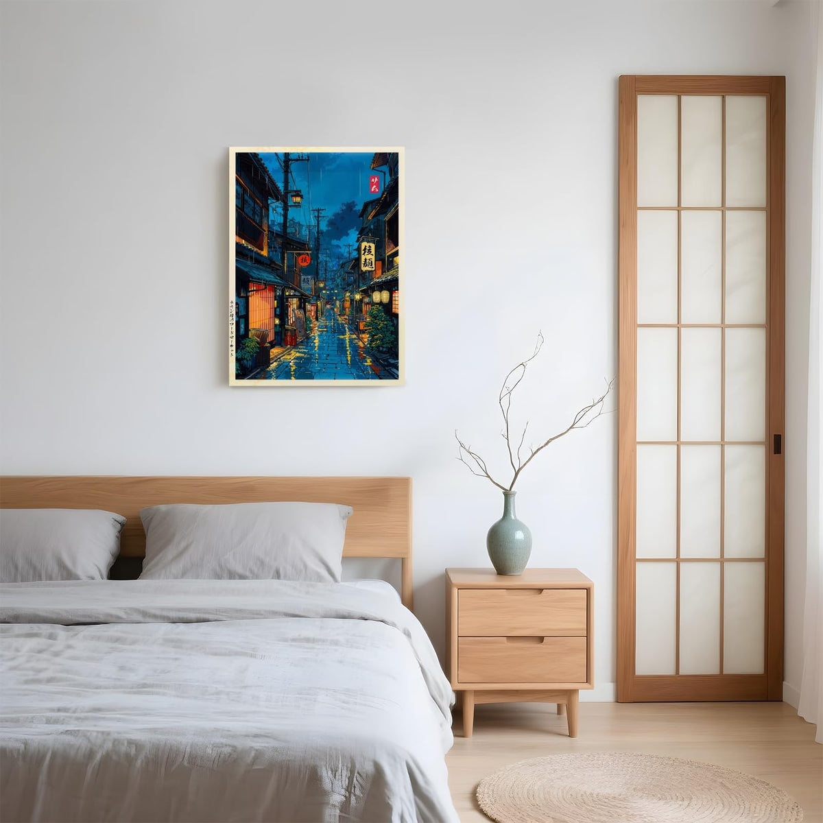 Japanese Tokyo Tea House Wall Art Poster Kyoto Night Street Art Canvas Print Retro Japan Illustration Decor Vintage Urban Street Scene for Bedroom Living Room Aesthetic 16x24inch Wrap (16"L x 24"W / style-1 Wrap-around Frame)