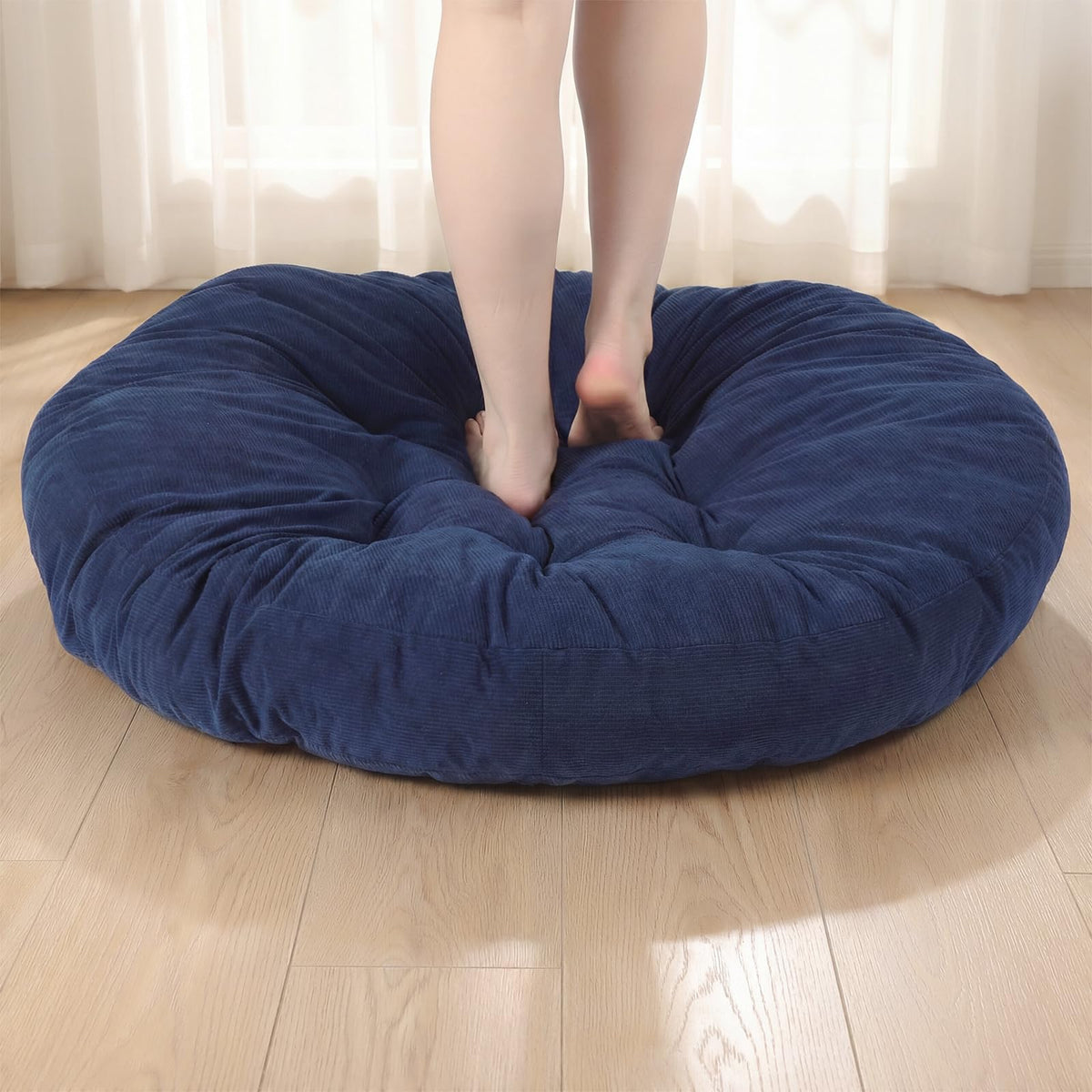 35in Extra Large Round Floor Pillow for Adults (Dark Blue / Classic)