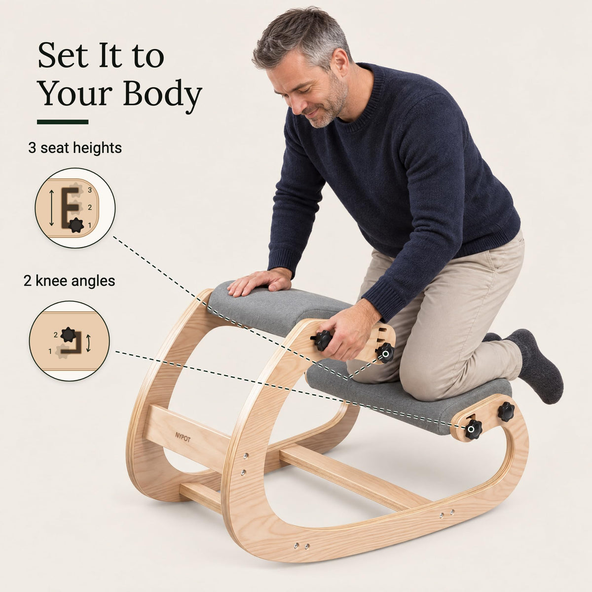 Ergonomic Kneeling Chair with Adjustable Seats (Ash Grey / Classic)