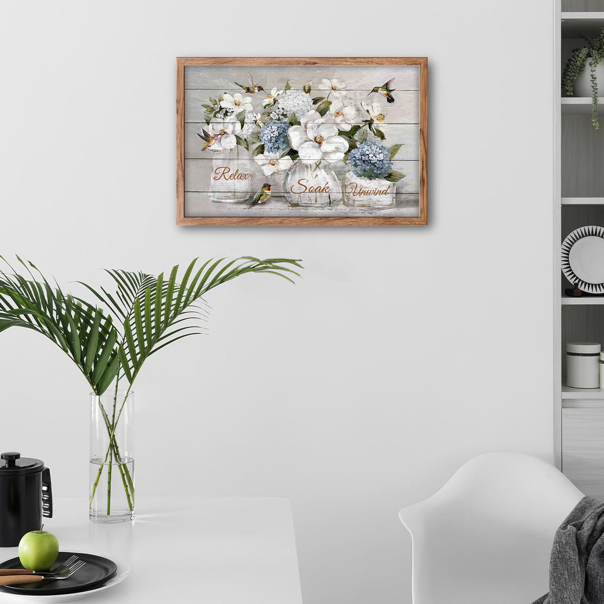 Bathroom Framed Wall Art Farmhouse Hummingbird White Floral Pictures Wall Decor Relax Soak Unwind Bathroom Sign Canvas Painting Artwork Home Decorations 24"x16" (Hummingbird Floral / 24"L x 16"W)