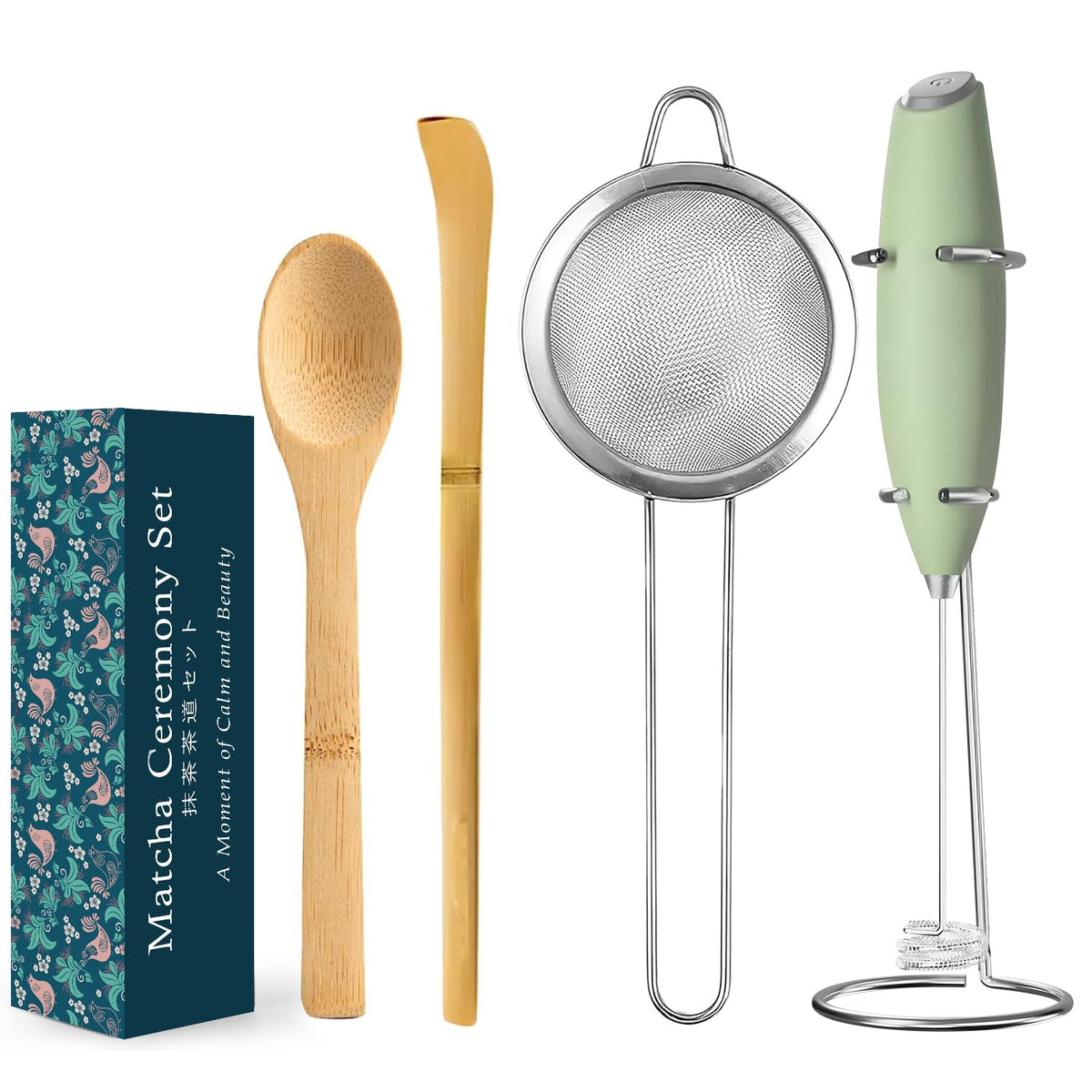 Electric Matcha Whisk Set 4 PCS Matcha Making Kit Powder Mixer Electric Milk Frother Traditional Tea Scoop Chashaku (Electric Matcha Whisk)