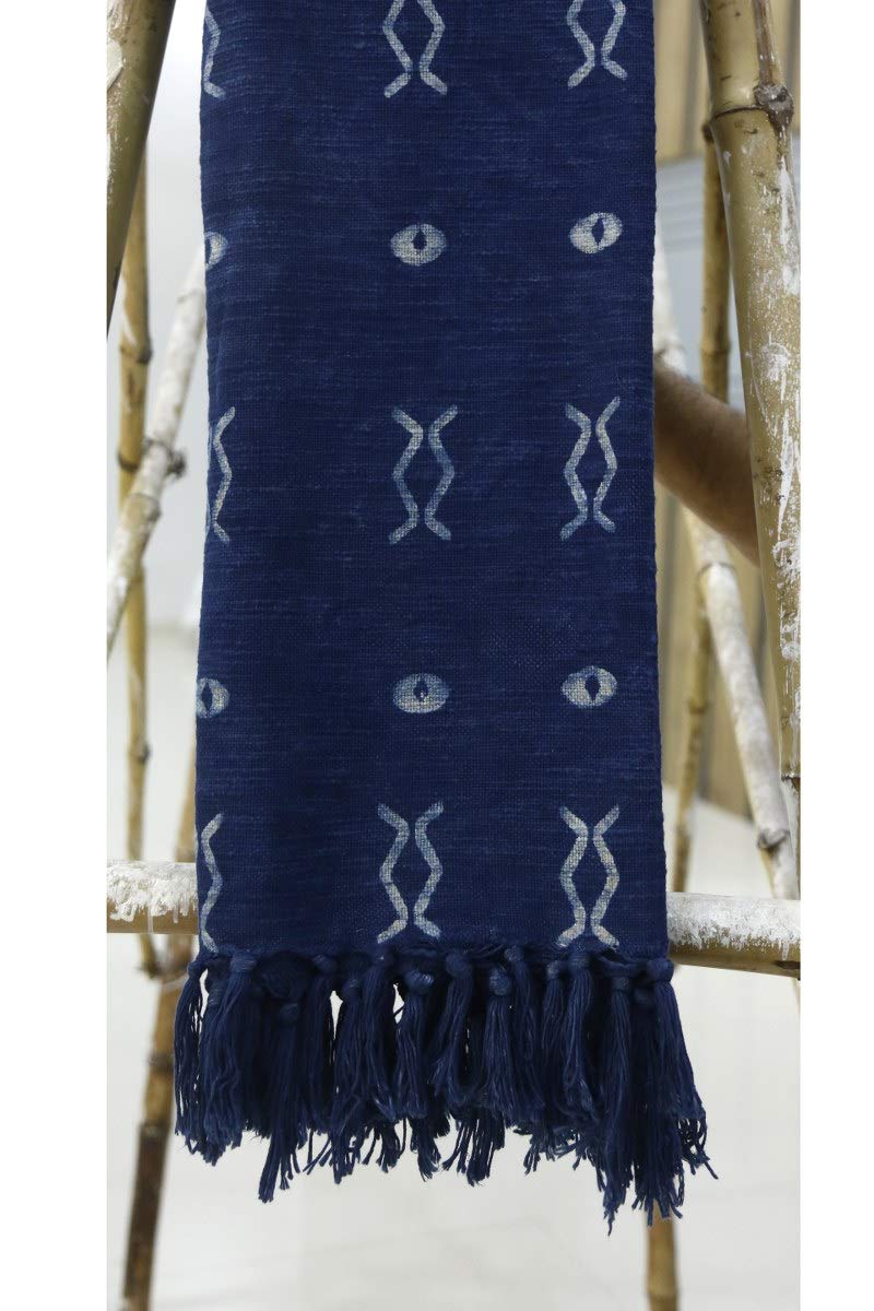 100% Cotton Throw Blanket Indigo Throw Blanket Handloomed Cotton Throw Mudcloth Designer with Tassels Handmade Premium Quality Home Decor (Indigo / Zen (120 x 170 Cms))
