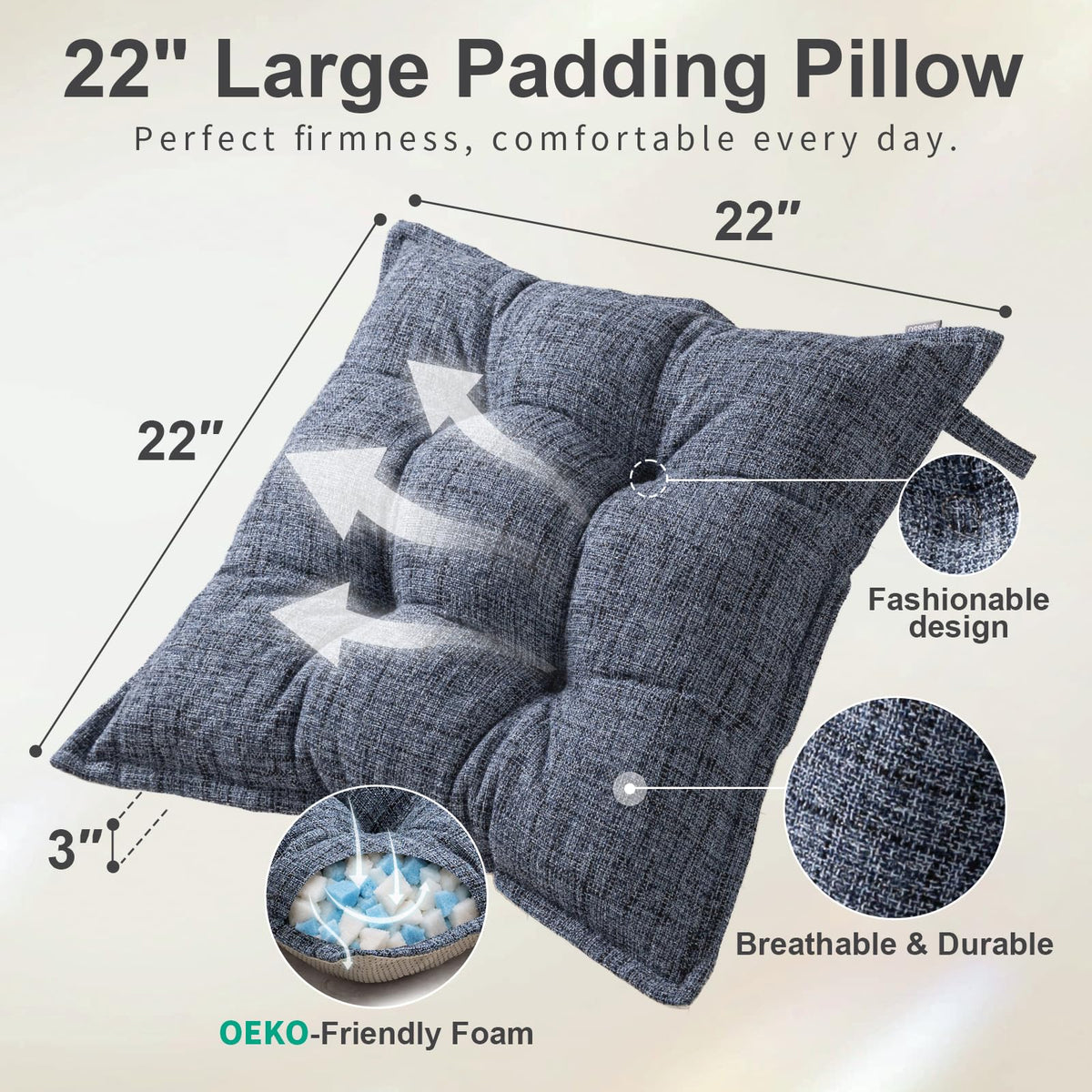 Floor Pillow Large Square 22x22 Inch (Blue)