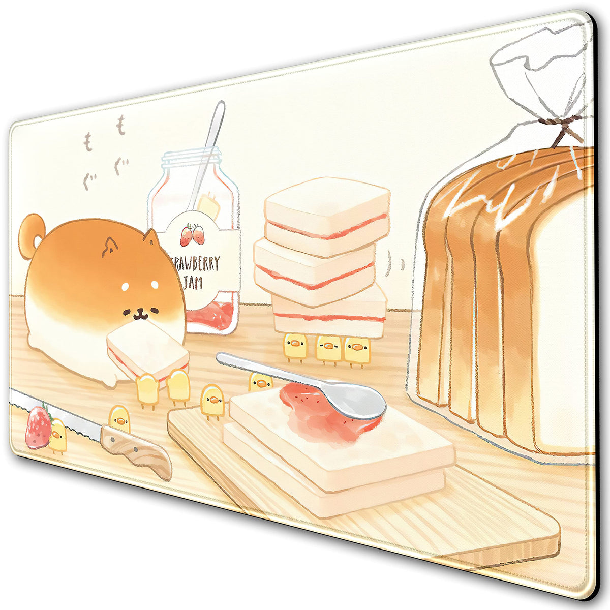 Cute Desk Mat Anime Cartoon Desk Pad Mouse Pad Kawaii Large Yellow Shiba Inu Gaming Mousepad XXL Laptop Keyboard Desktop Writing Pad Stitched Edge Desk Accessories for Girls Students 31.5''X15.7'' (Yellow Toast Bread)