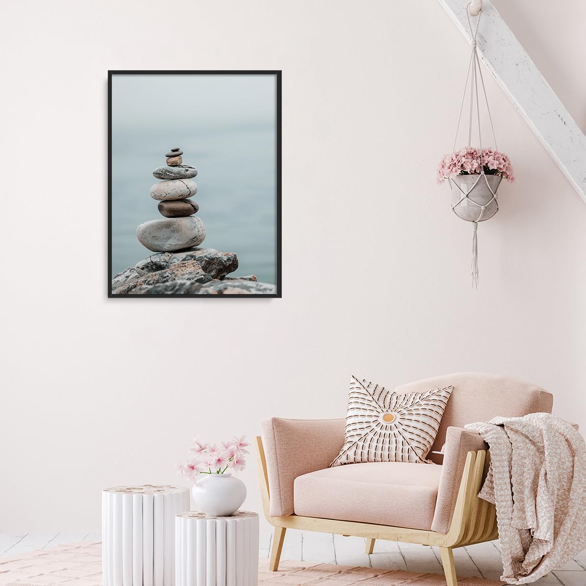 Minimal Zen Rock Stack Wall Art (Black Aluminum Frame-6 / 11"L x 14"W)