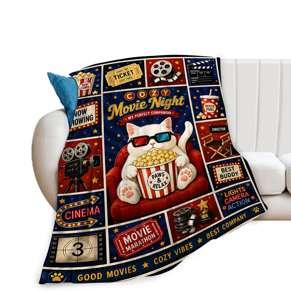 Movie Night Cat Blanket (60"x80" / Movie Night Cat)