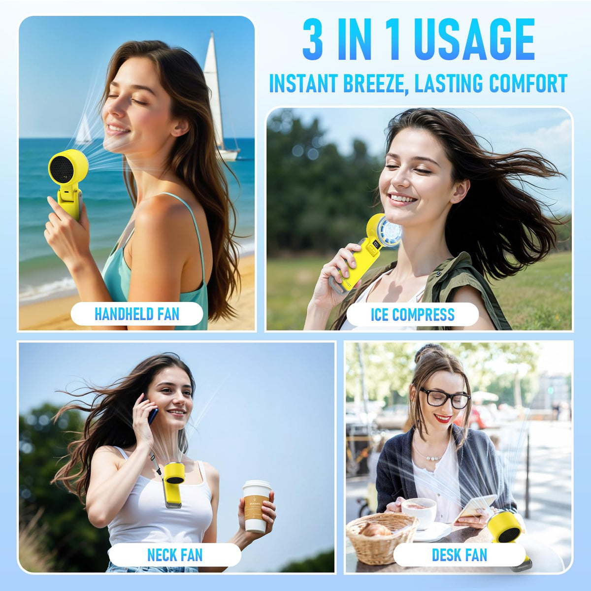 Portable Handheld Cooling Fan (Yellow)
