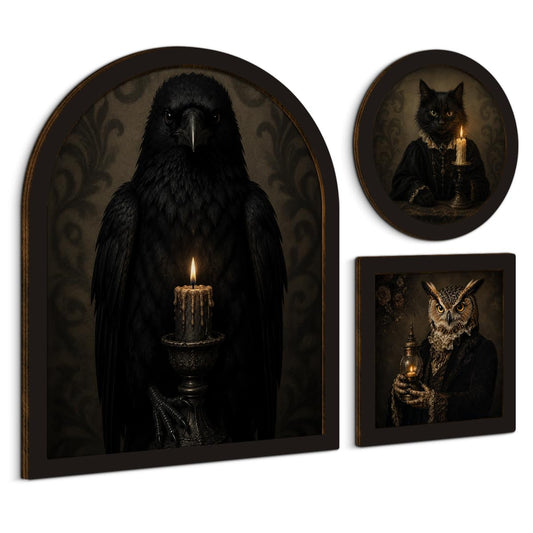 3 Pcs Raven Owl Wall Art Sign (Dark-03)