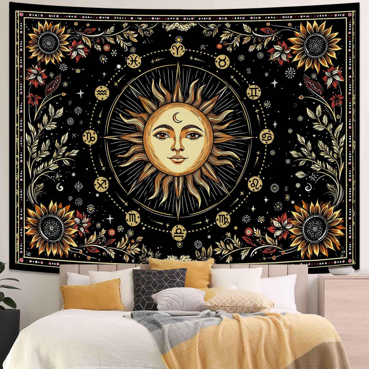 Celestial Sun Tapestry (Light Yellow / 60"L x 44"W)