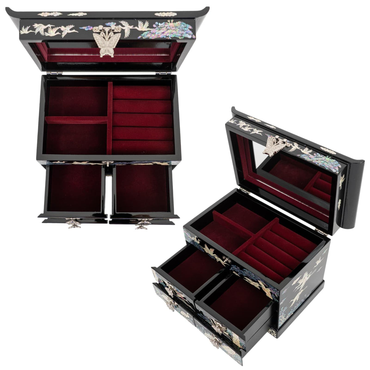Mother of Pearl Wooden Jewelry Organizer Box (Colorful Crane)