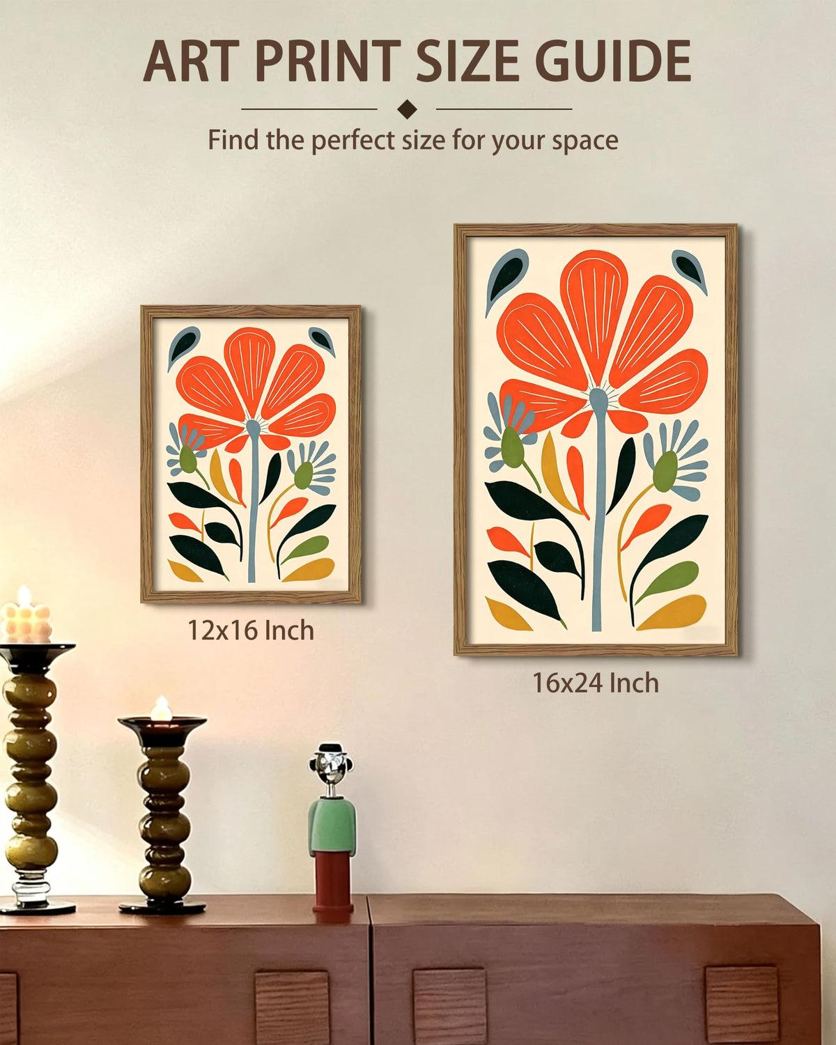 Boho Floral Framed Canvas Wall Art 16x24 Inch (A-Safflower / 24"L x 16"W)