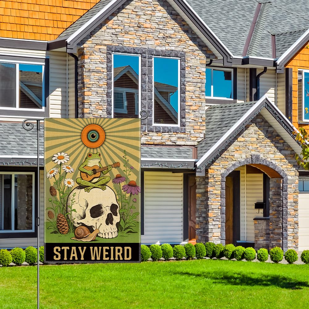 Stay Weird Inclusion Human Rights Funny Frog Garden Flag 12x18 (Beige102)