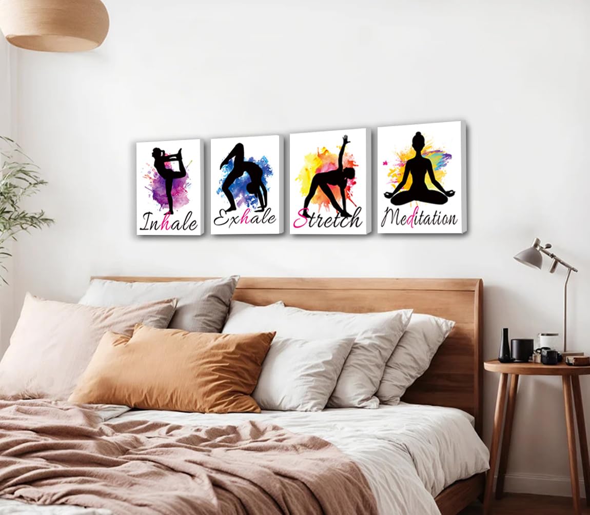 Set of 4 Yoga wall art print posters (Framed -8X10in Watercolor Yoga Poster)