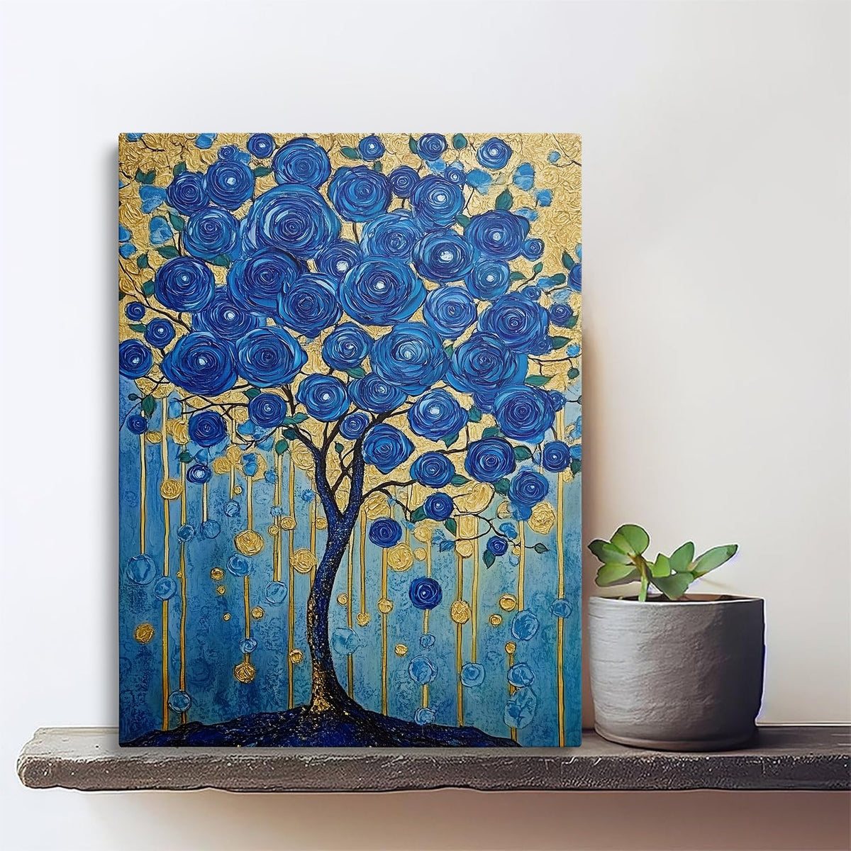 Abstract Blue Rose Canvas Wall Art Framed Tree Botanical Decor 16x24 Inch (Blue Tree (Wrapped Canvas) / 24"L x 16"W)