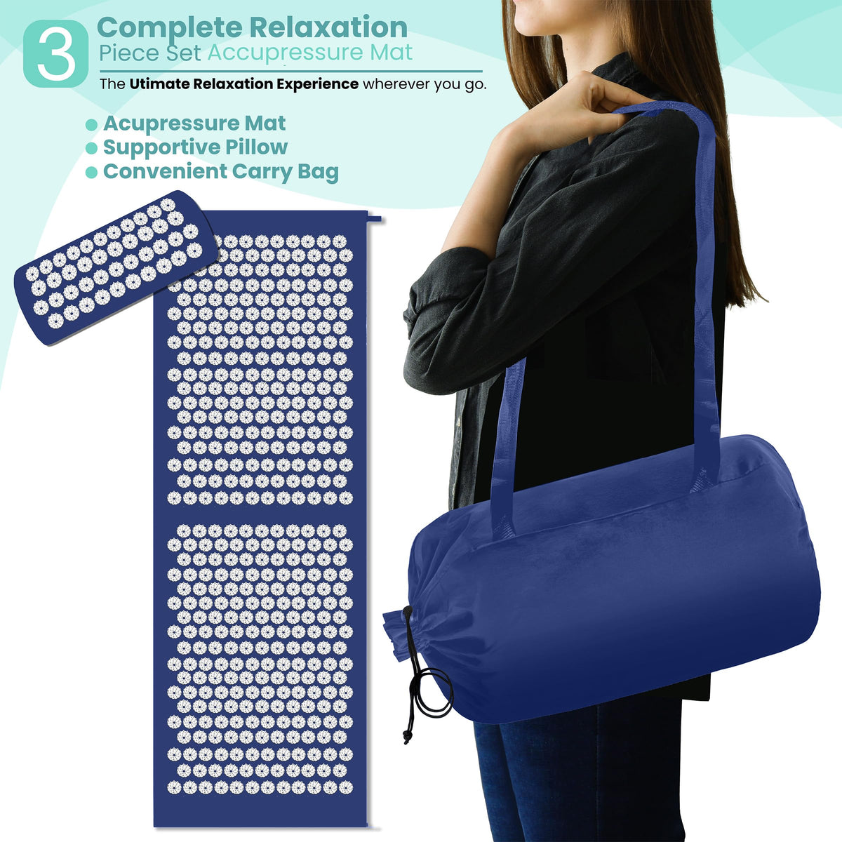 Sivan Acupressure Mat & Pillow Set for Back & Neck (Blue/White / XL)