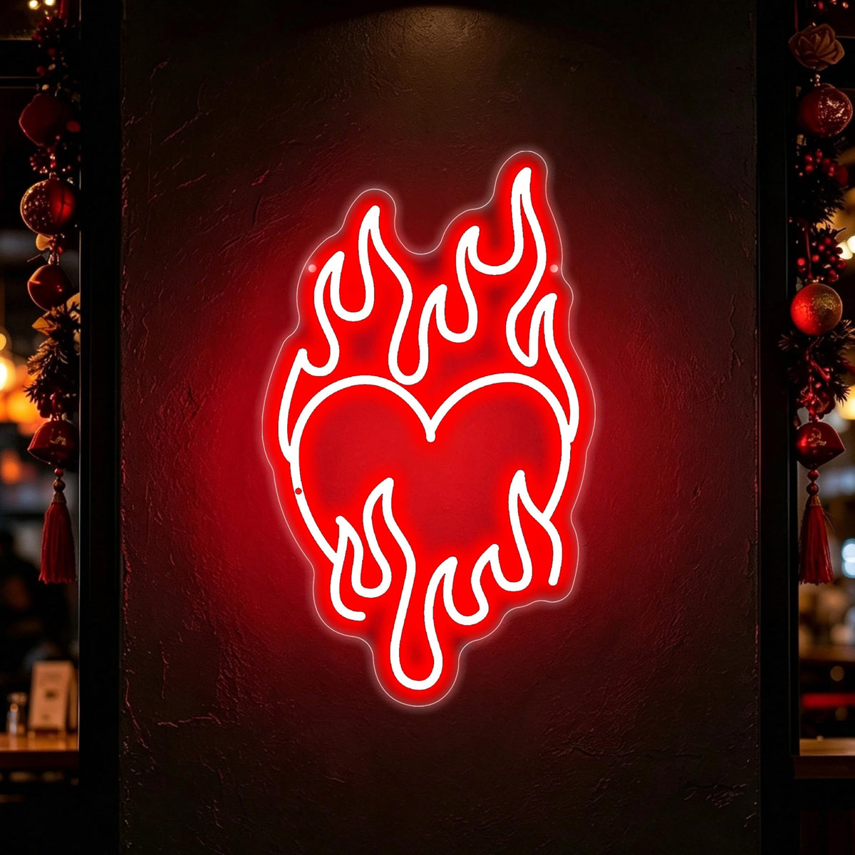 Flaming Heart Neon Sign GothicRomantic LED Wall Decor Game Room (Flaming Heart)