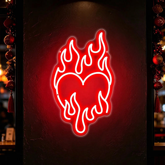 Flaming Heart Neon Sign GothicRomantic LED Wall Decor Game Room (Flaming Heart)