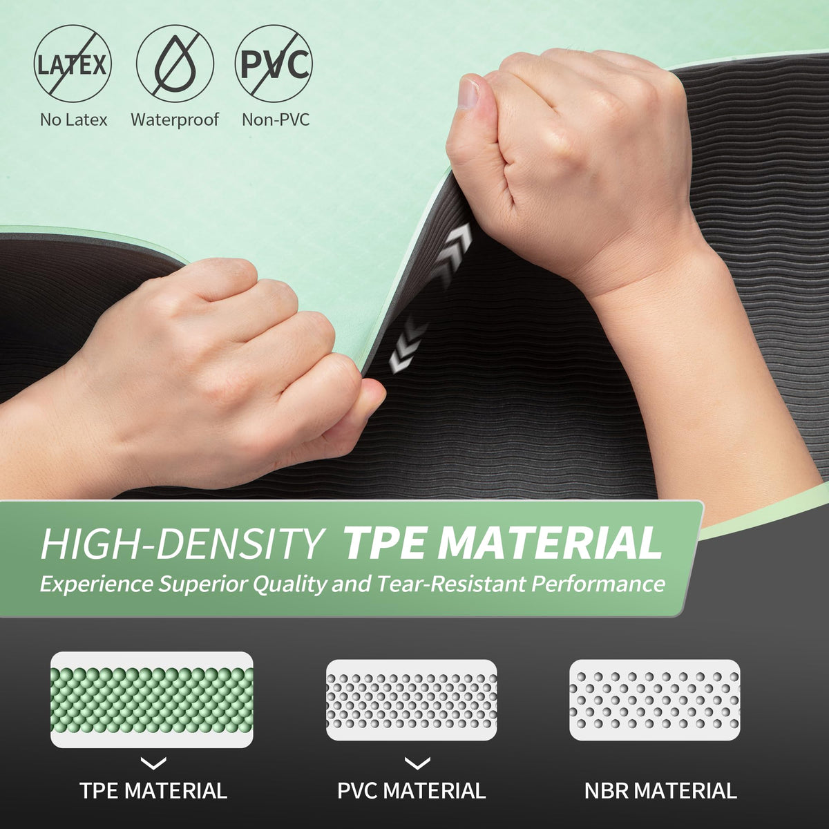 TPE Yoga Mat Non (Mint Green+Gray / 72*24*0.4 inch)