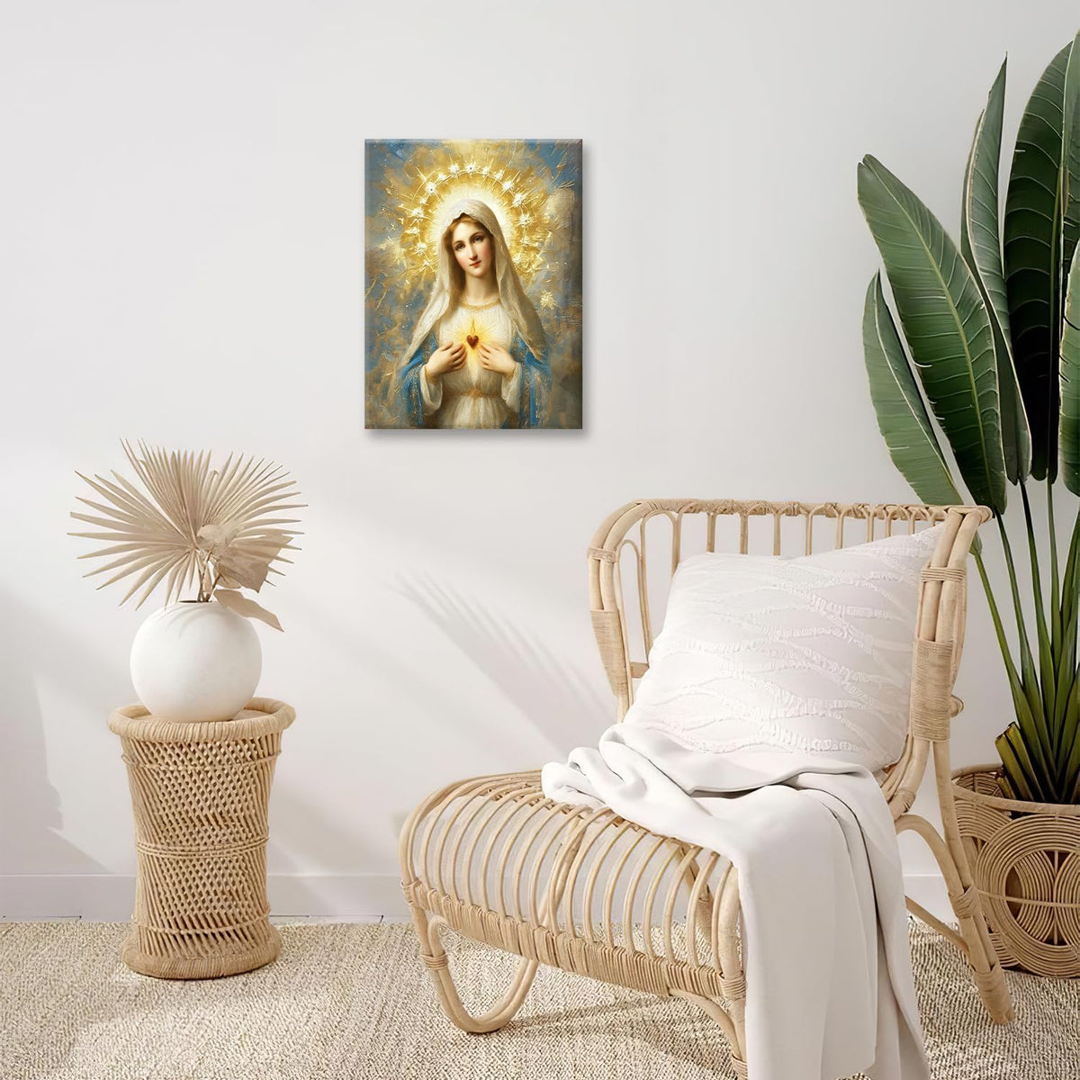 Christian Virgin Mary Wall Art Mary Mother Of God Jesus Canvas Wall Decor Catholic Pictures Christ Paintings Prints Religious Bible Artwork Framed Decorations For Church Prayer Room Bathroom Bedroom Living Room Gifts 16" x 20" (Mary / 20"L x 16"W)