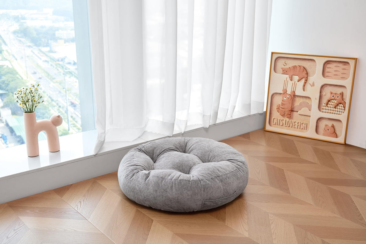 Floor Pillow Cushion for Adults Sitting (22 x 22 x 6 inches / Round Light Taupe)