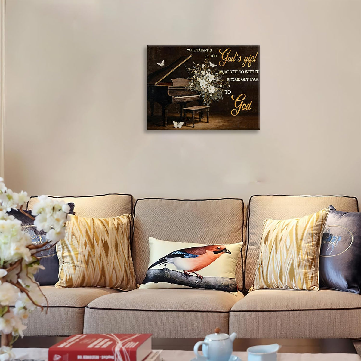 Piano Canvas Wall Art Inspirational Music Painting Framed ArtWork 16"x20" (Piano / 20"L x 16"W)