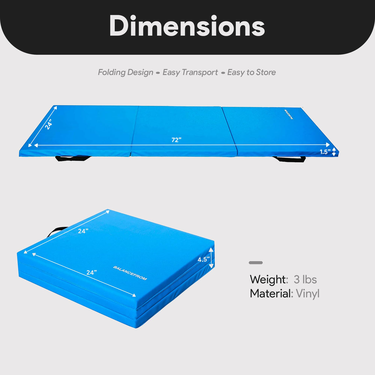 6x2 Feet 3 Panel Folding Gymnastics Mat  1.5 (Blue)