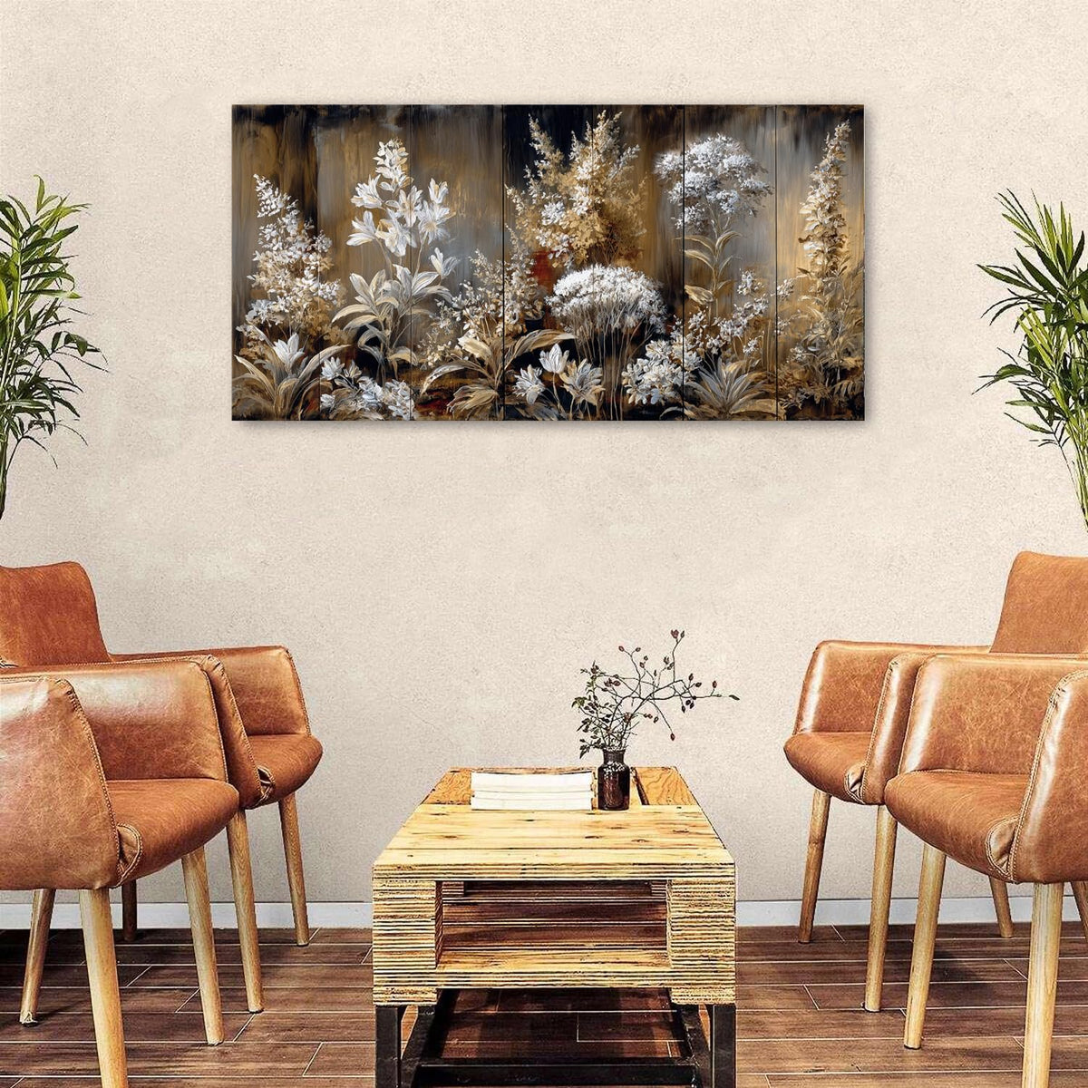 Farmhouse Botanical Floral Wall Art French Living Room Rustic Flower Wall Decor Watercolor Wildflower Canvas Prints Country Botanical Painting Farmhouse Artwork Kitchen Bedroom Decoration 24x48" (48"L x 24"W / White Flower)