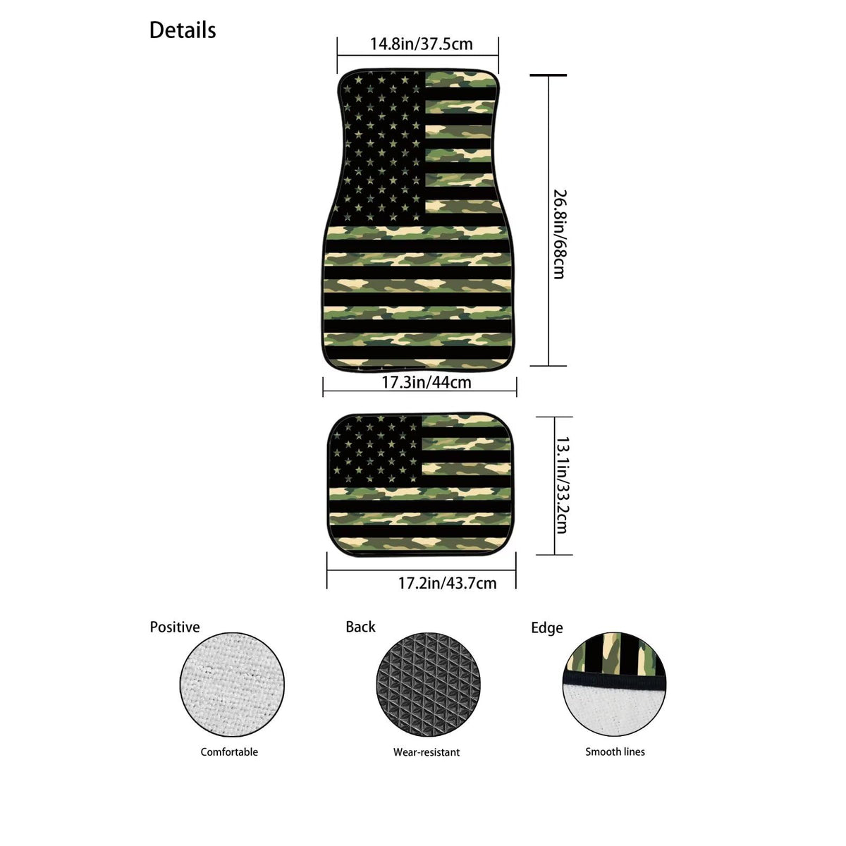 American Flag Car Rubber Floor Mats Green Camouflage Car Carpet Mat Set Automotive Foot Pads Automotive Floor Mats Rubber Non Slip & Washable (Green Camouflage American Flag)
