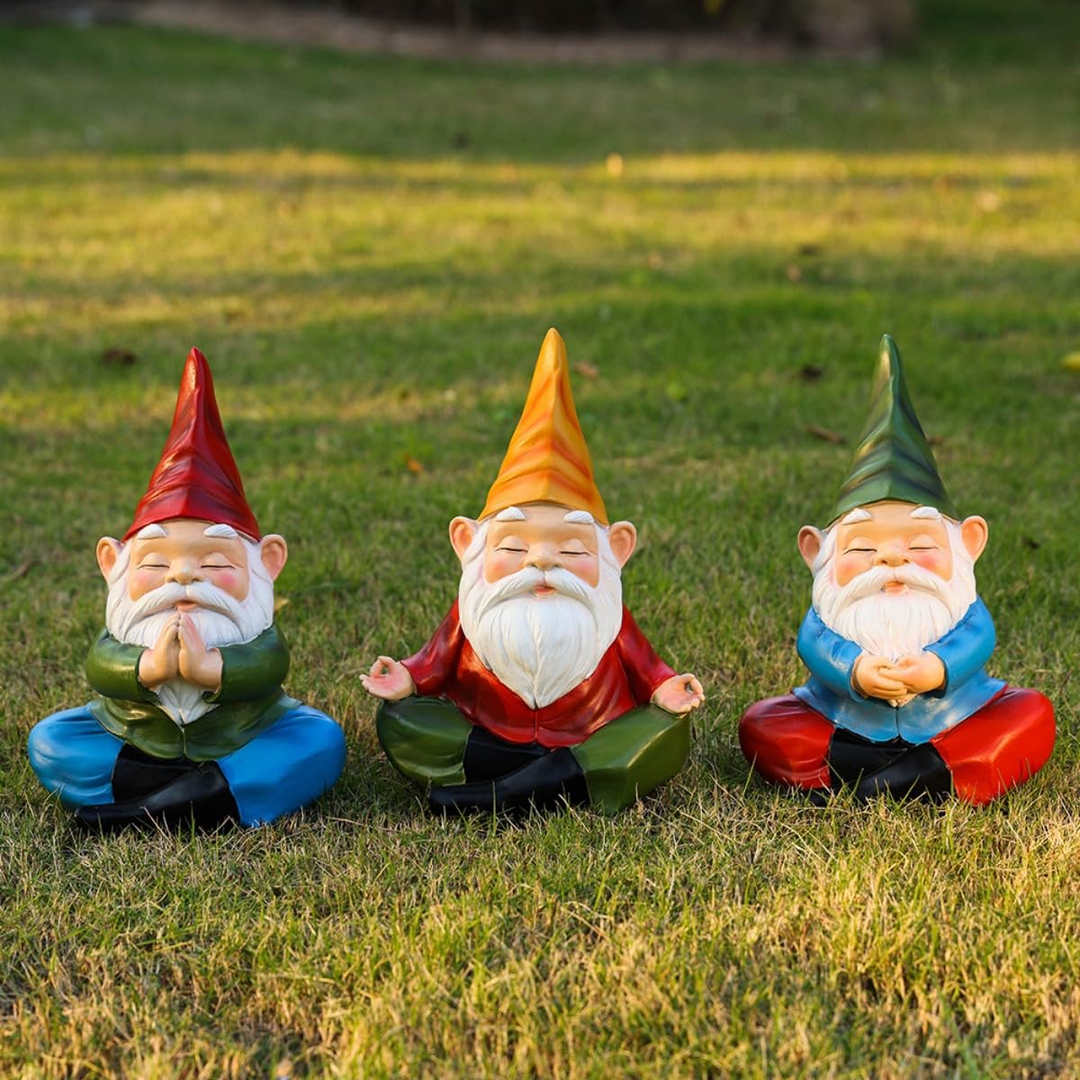 Meditation Gnome Garden Statue (Green Hat)