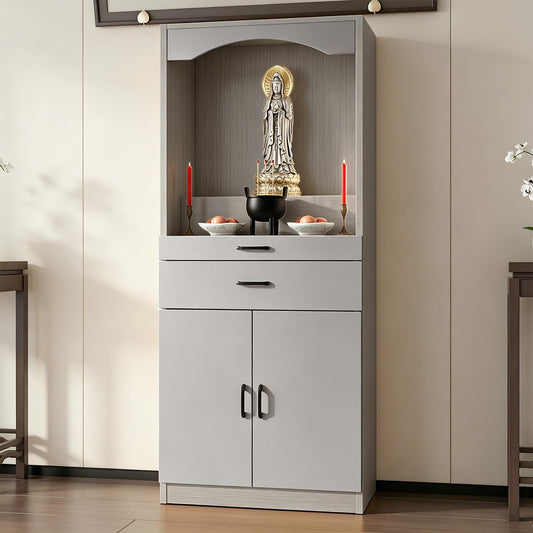 Solid Wood Altar Table (Light Gray + Light Gray Wood / 39.4" x 15.7" x 65.4")