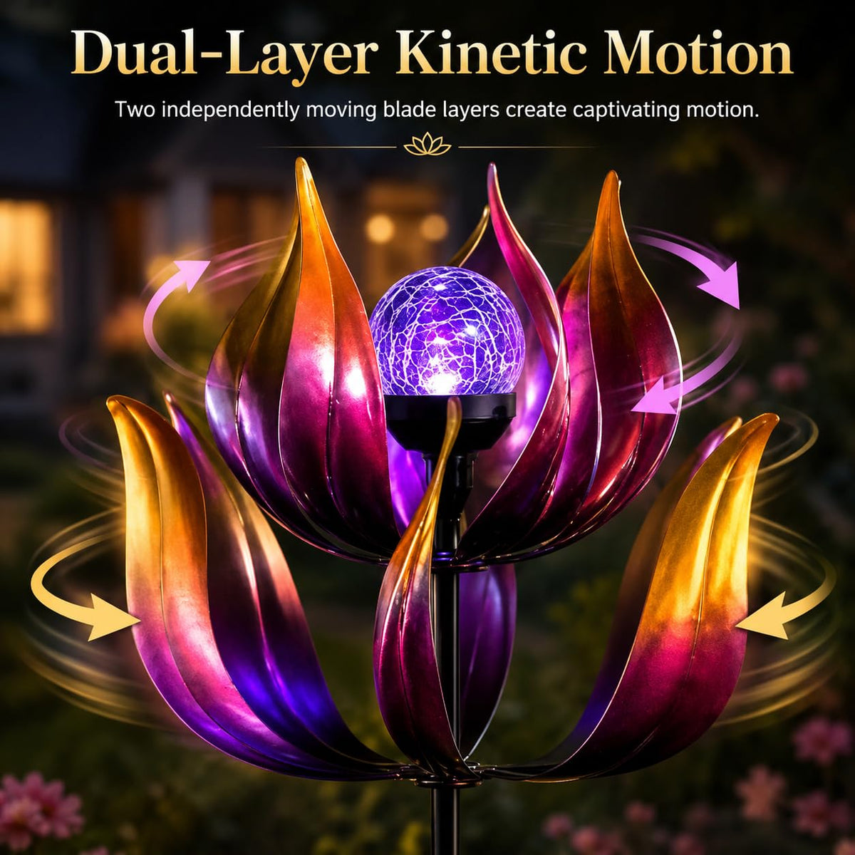 Solar Wind Spinner Outdoor Metal Decor (61" Purple Lotus)