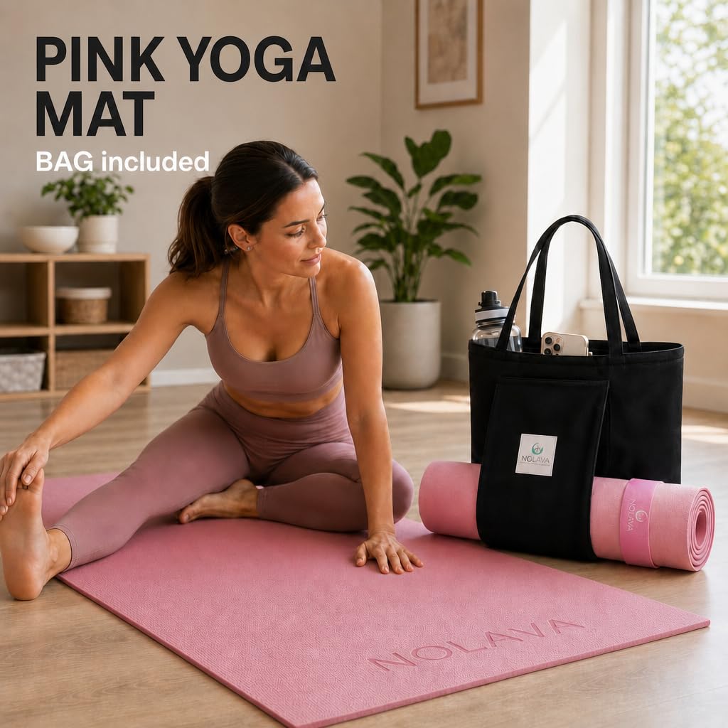Pink Yoga Mat with Carry Bag (Pink / 3-Piece Set)