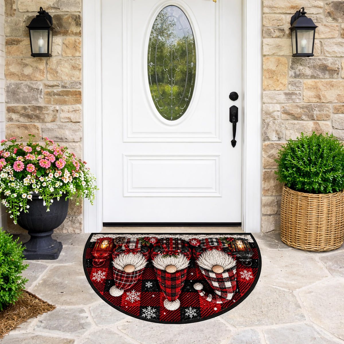Christmas Gnome Half Round Doormat 35.4 x 23.6 Inch (Three Dwarfs / 1'11" x 2'11" (Semicircular))