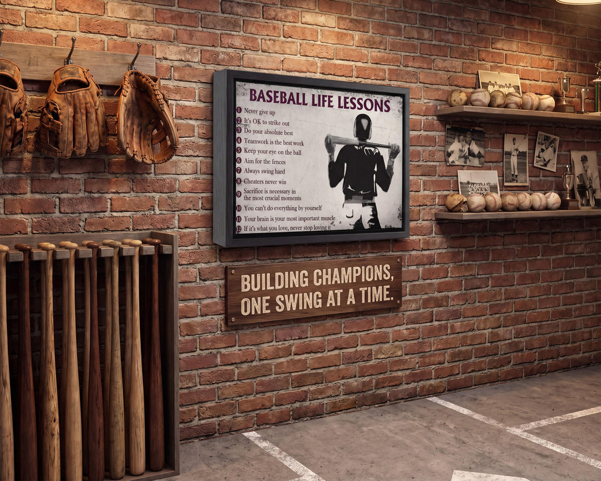 Black Framed Baseball Life Lessons Canvas Wall Art 16x24in (Baseball / 24"L x 16"W)
