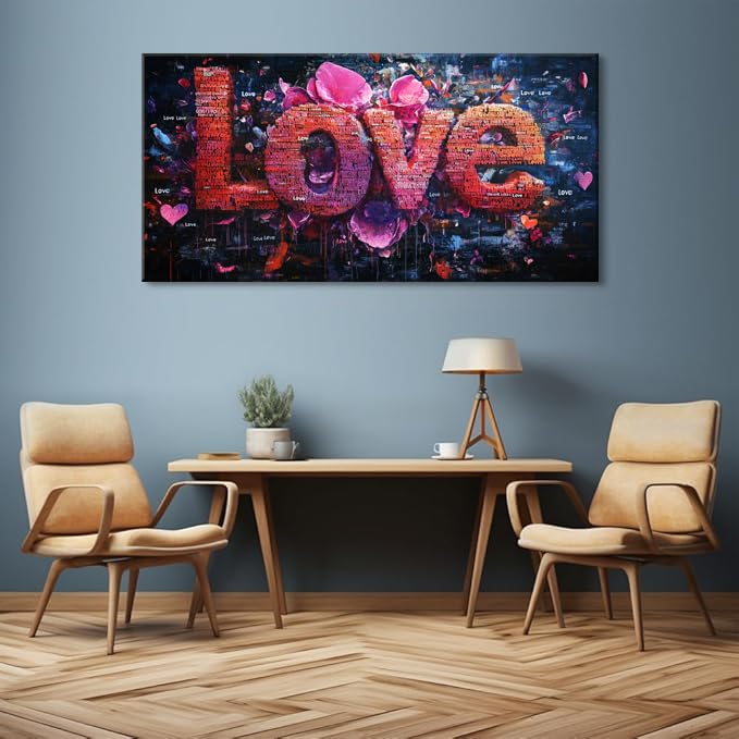 Pink LOVE Typography Wall Art for Living Room Office Modern Romantic Expression Abstract Painting Prints Contemporary Canvas Artwork Dining Bedroom Decor Extra Large (Contemporary / Red Pink LOVE Typography Wall Art / 58L" x 28W")