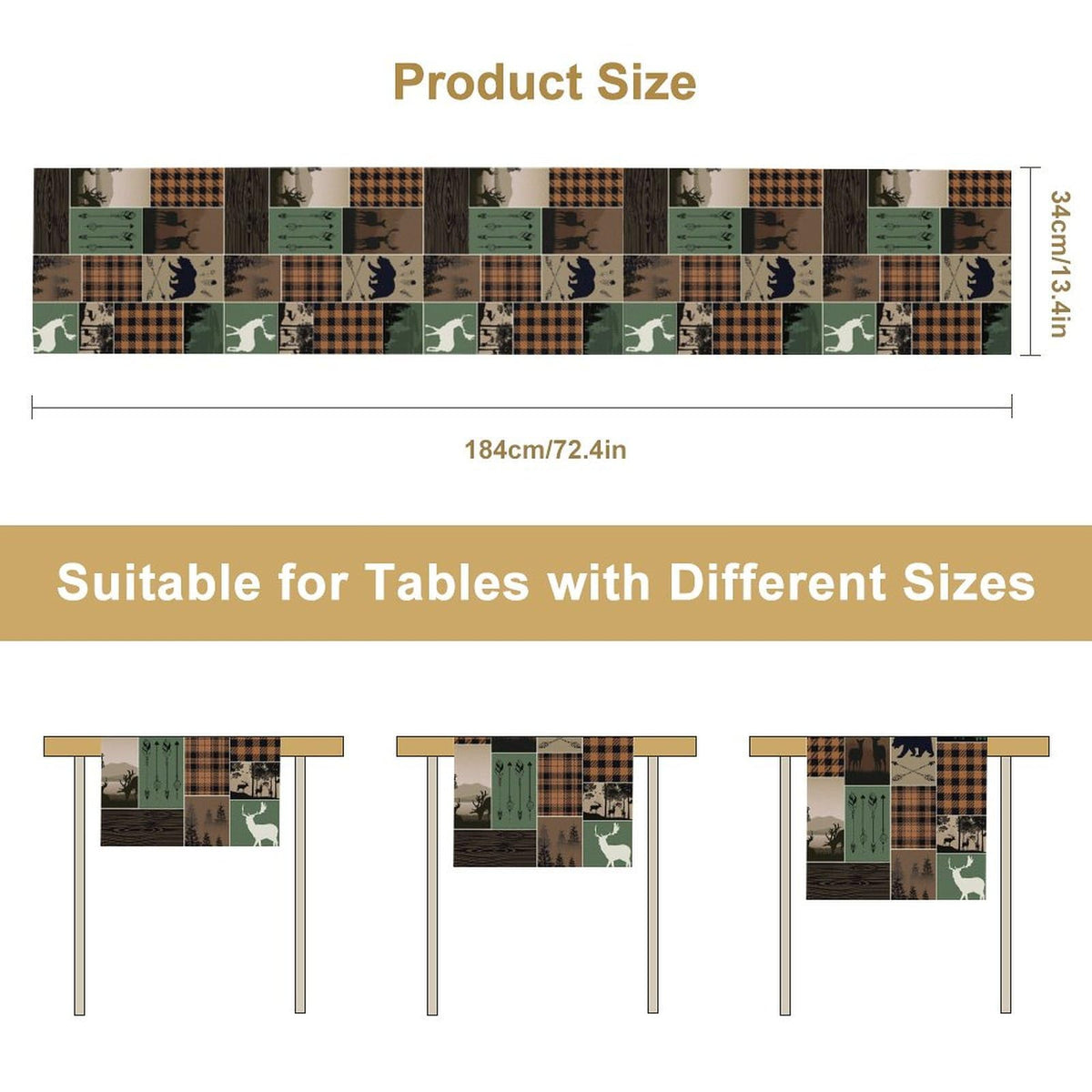 Rustic Country Cabin Hunting Moose Table Runner (13x72inch / Bear-4)