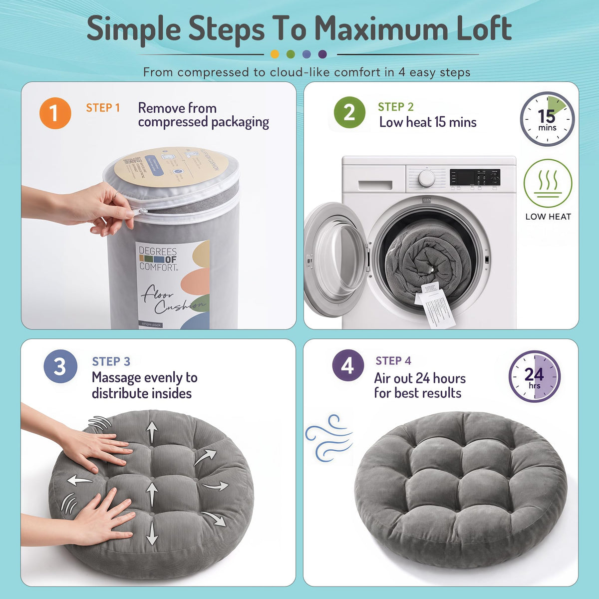 Round Meditation Cushion (1 Pack / Round | Grey | 1 Pack)