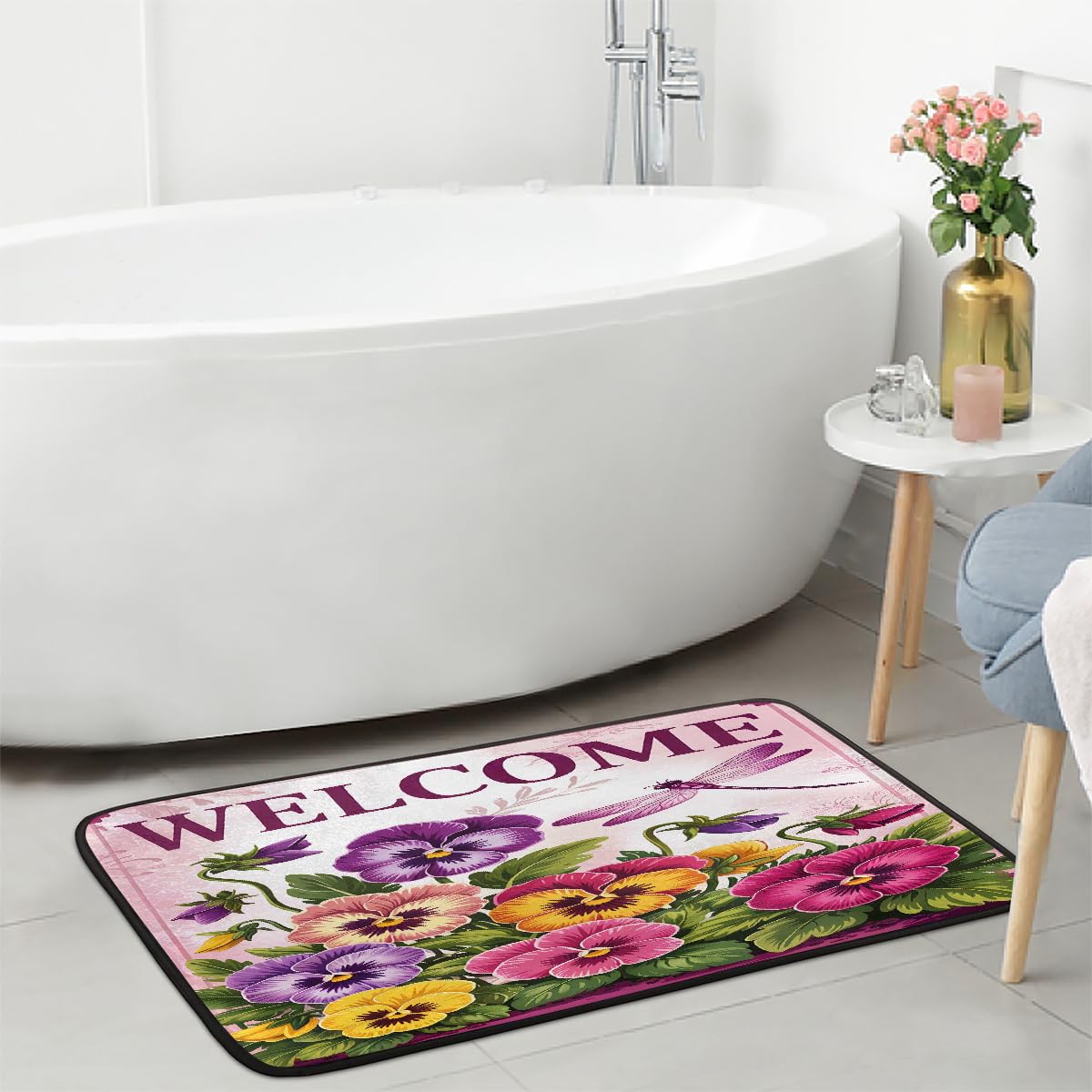Pink Flower Kitchen Rug Non (Color22)