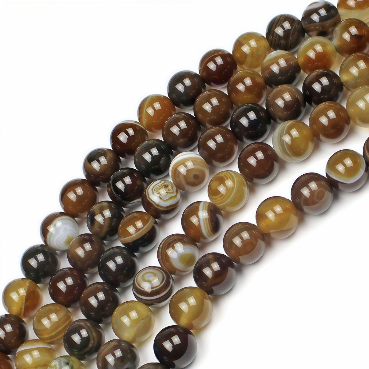 Natural Stone Beads Coffee Stripe Agate Round Loose Beads for Jewelry Making DIY Bracelet Necklace (Coffee Stripe Agate / 10mm)