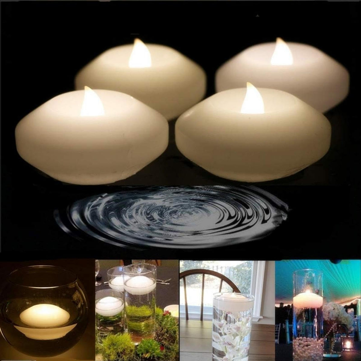 Pack of 8 LED Waterproof Wax Floating Candles Light 3 inch (Warm White / Pack of 8)