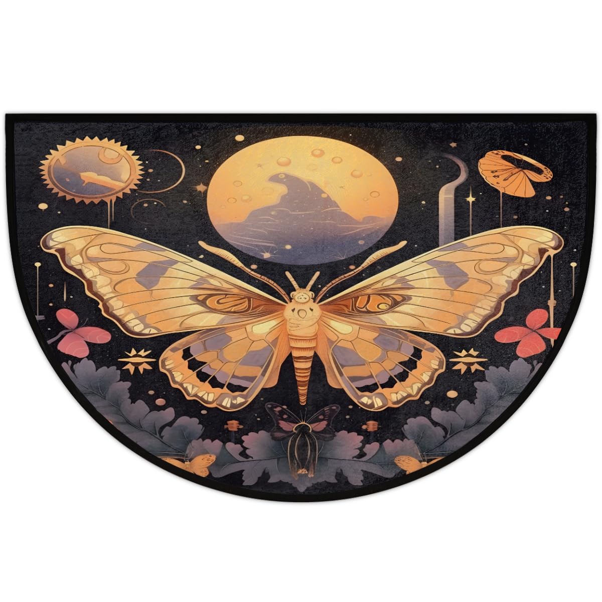 Half Round Door Mat Moon Butterfly Non Slip Semi Circle Doormat (Moon Butterfly)