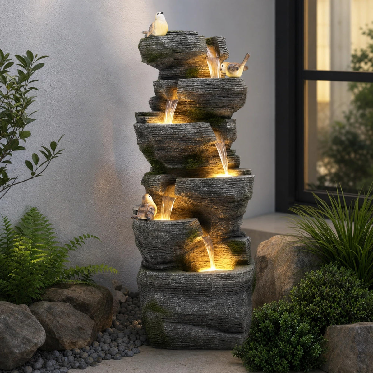 40H Extra Large Rock Outdoor Fountain 6 (39.4"h Gray)