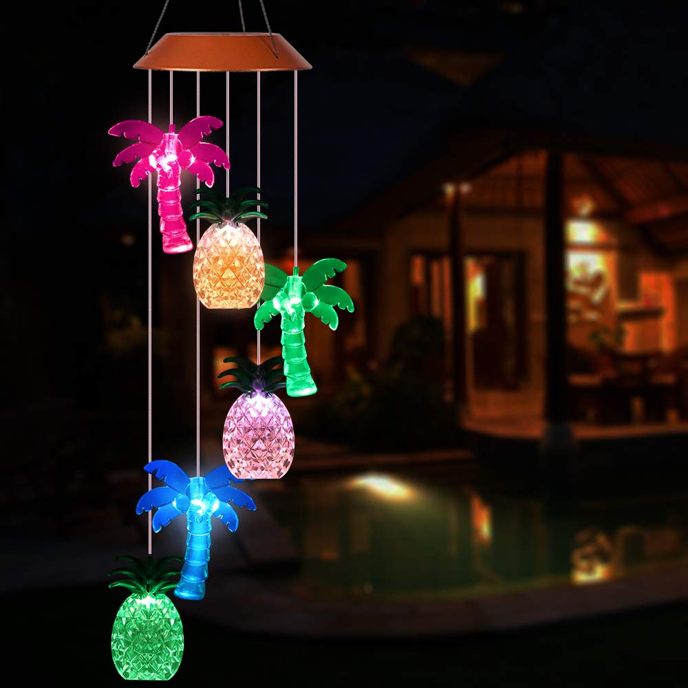 Solar Coconut Tree Pineapple LED Wind Chimes Outdoor