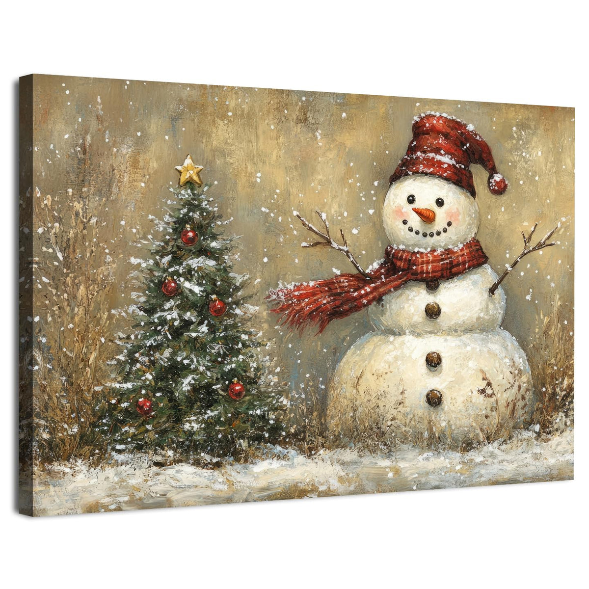 Christmas Poster Wall Art Living Room Bedroom Vintage Winter Snowy Landscape Wall Decor Farmhouse Christmas Seasonal Tree Framed Canvas Snowman Artwork Print Festival Pictures Home Decoration 24x36 (36"L x 24"W / Snowman Tree)