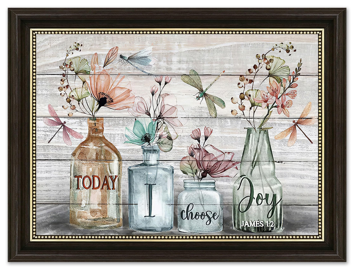 Dark Brown Framed Inspirational Bible Verse Canvas Wall Art Christian Floral Poster Artwork Rustic Farmhouse Flower in Bottles Painting Picture Wall Decor for Bathroom Kitchen Home Decoration 9x11in (Mason Jar / 11"L x 9"W)