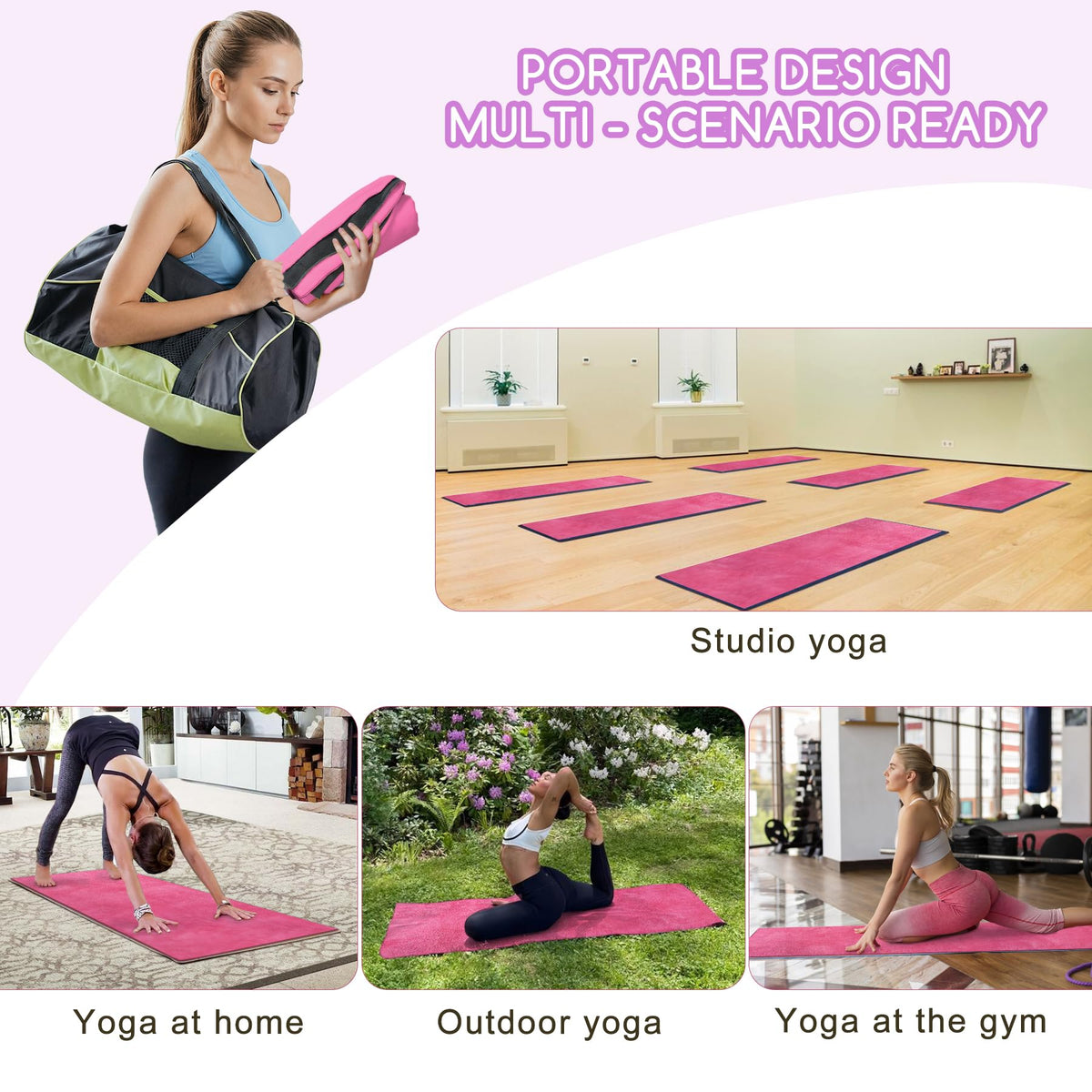 Yoga Mat Towel (72"x27.5" / Dark Pink)