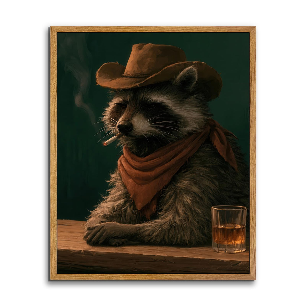 Framed Vintage Cowboy Raccoon Wall Art Funny Animal Wall Decor (Cowboy Raccoon / 8"L x 10"W)